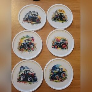 💀NEW 💀 Tractor Design Coasters Set - White